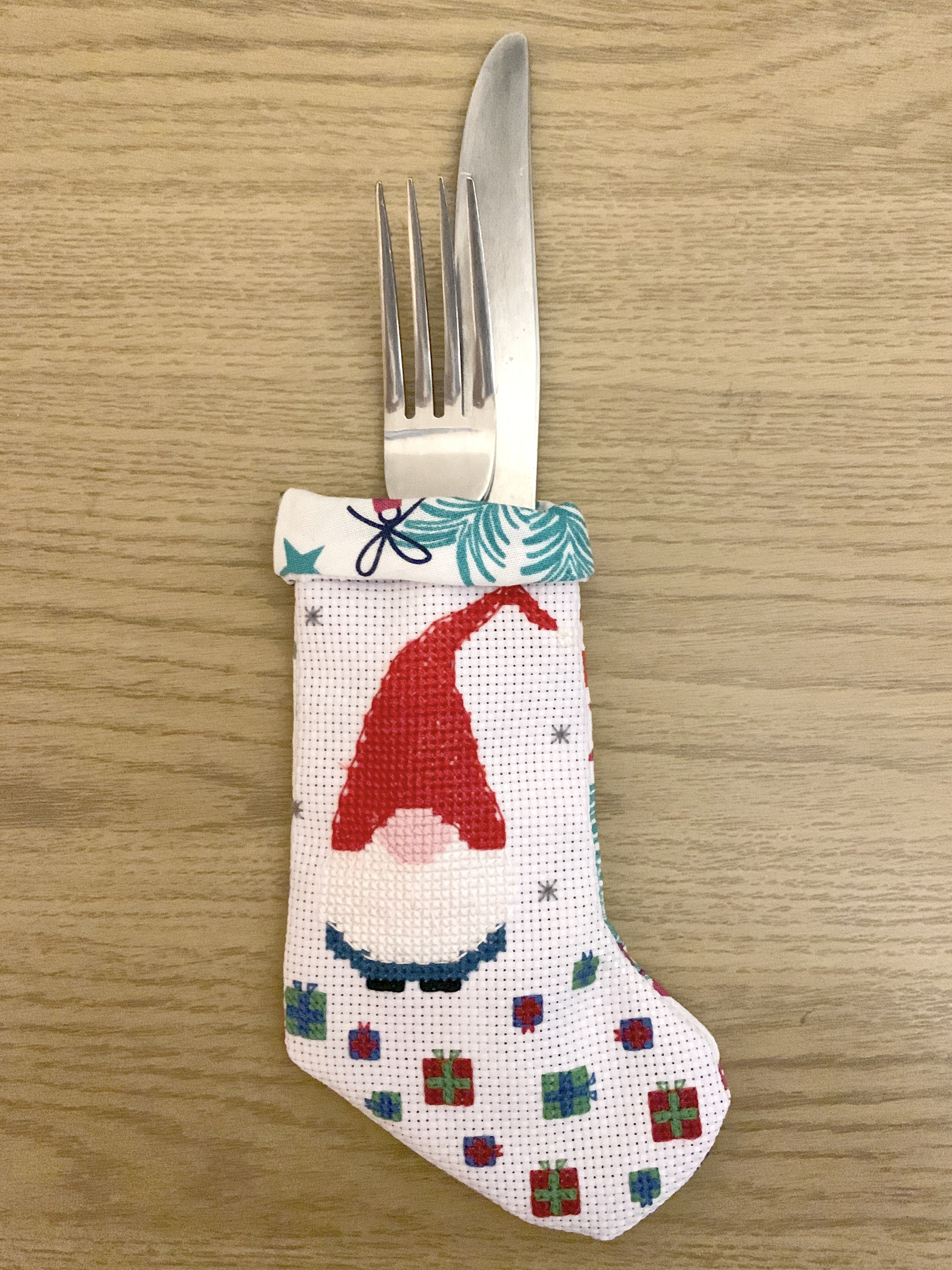 Sewing Tutorial: Cross Stitch Christmas Gnome Cutlery Stockings – Hook  Stitch Sew